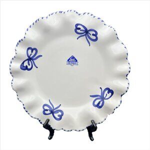 Set of 3 La Ceramica Handpainted Bow Ruffled Edge Dinner Plates Made in Italy